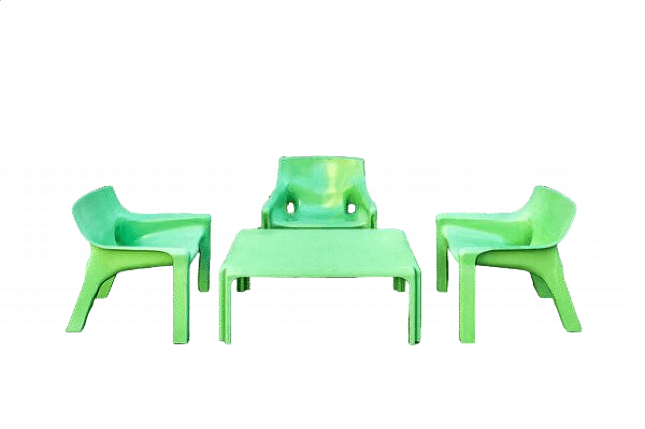 3 Vicar armchairs and Arcadia coffee table by Vico Magistretti for Artemide, 1970s 14