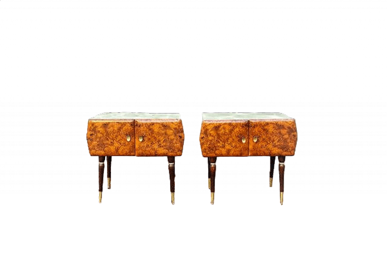 Coppia di comodini in radica e vetro, Italia, anni '50 8