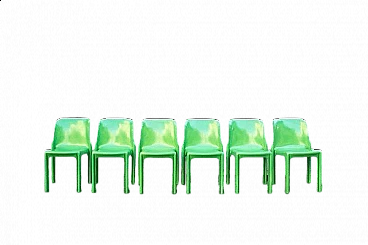 6 green Selene chairs by Vico Magistretti for Artemide, 1979