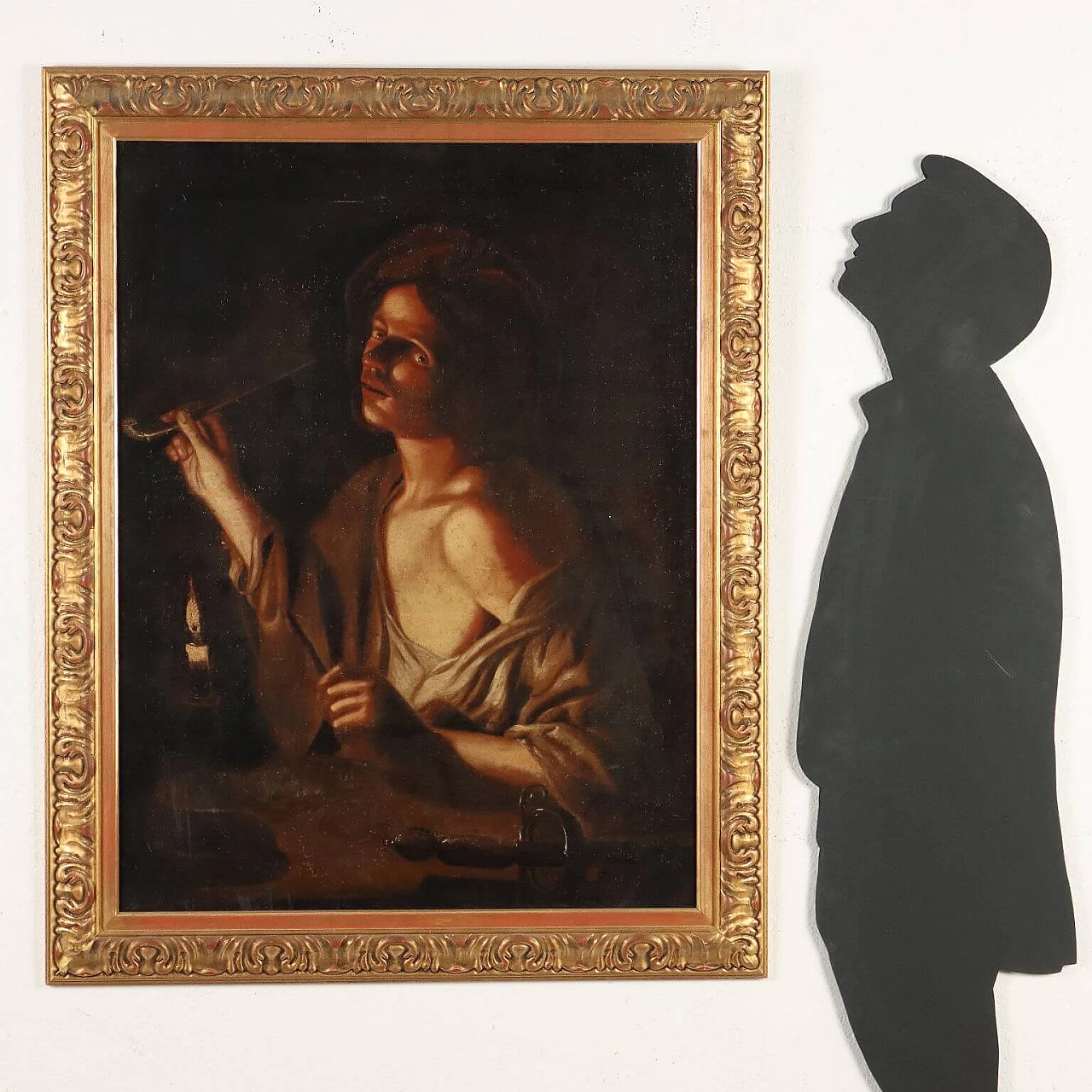 Young man lighting a pipe, oil on canvas, 18th century 2