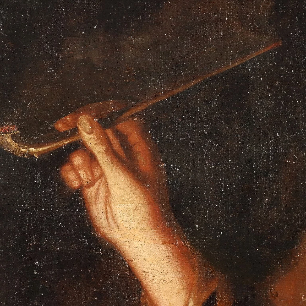 Young man lighting a pipe, oil on canvas, 18th century 5