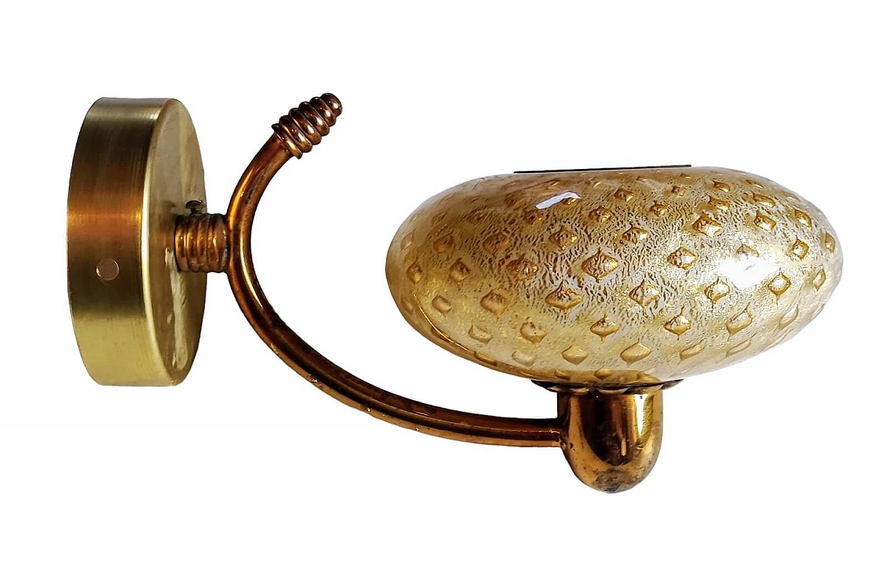 Brass-plated metal and Murano glass wall sconce, 1950s 27