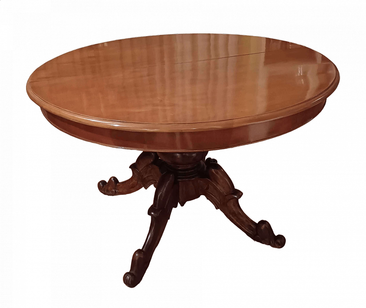 Round extendable walnut veneered wood table, 19th century 4