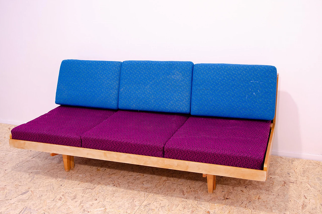 Divano letto in legno e tessuto bicolore di Jitona, anni '70 3