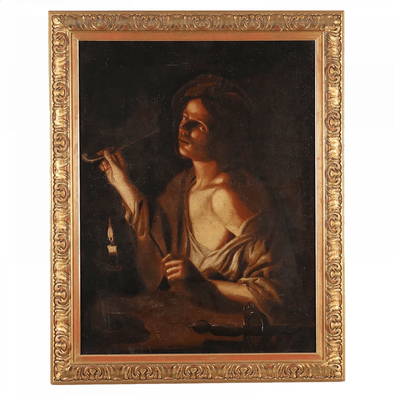 Young man lighting a pipe, oil on canvas, 18th century 11