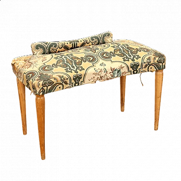 Beech and patterned skai bench, 1950s