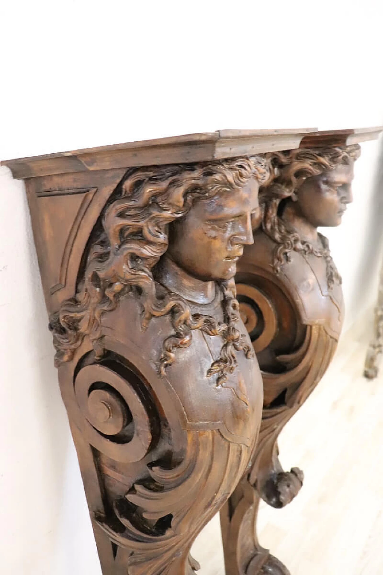 Pair of walnut half pilasters with carved caryatids, early 20th century 8