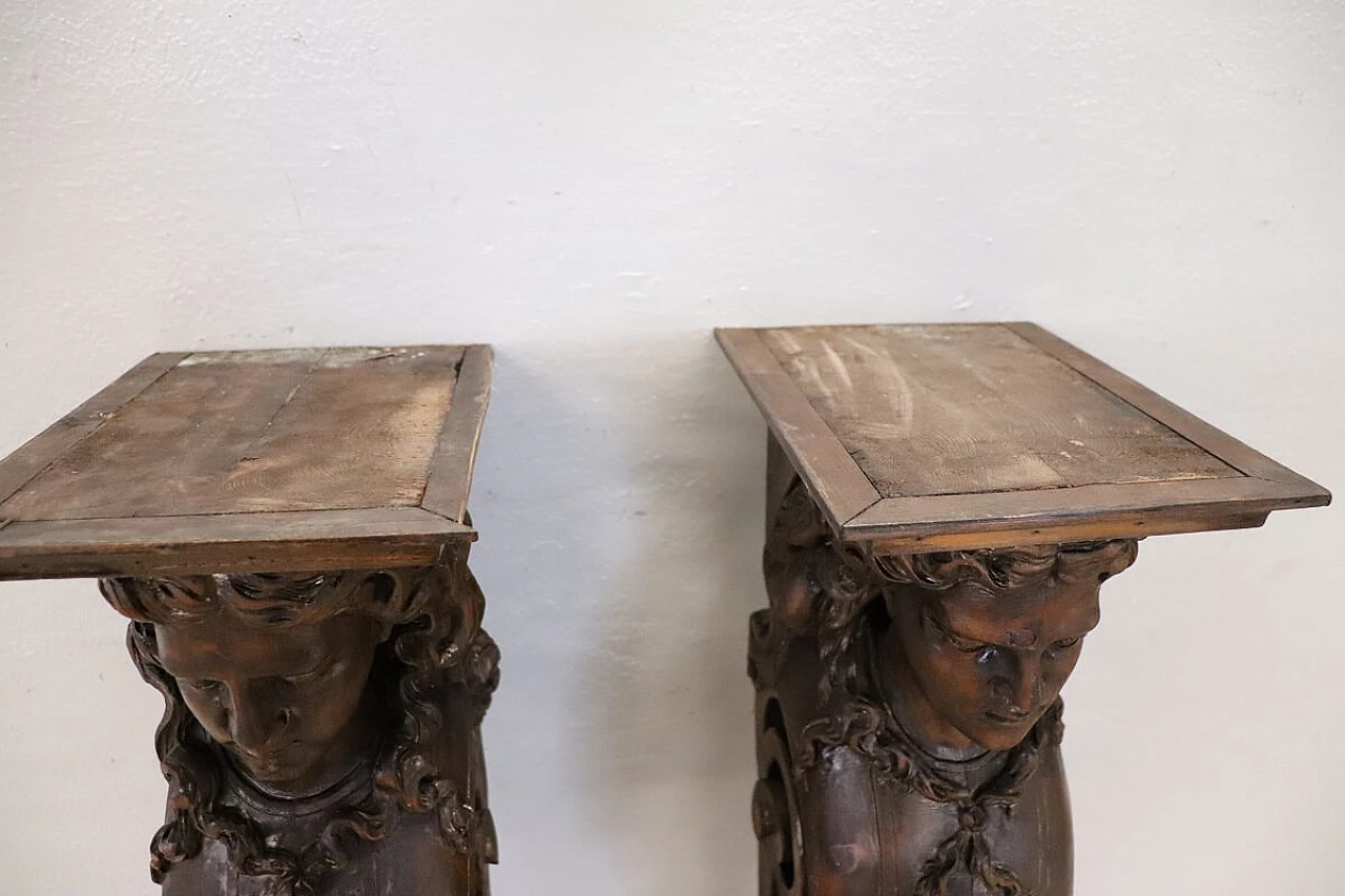 Pair of walnut half pilasters with carved caryatids, early 20th century 10