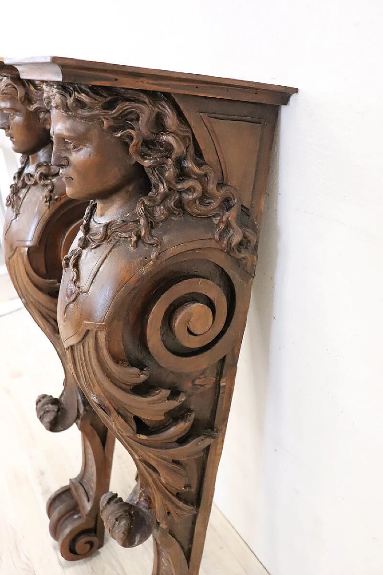 Pair of walnut half pilasters with carved caryatids, early 20th century 11