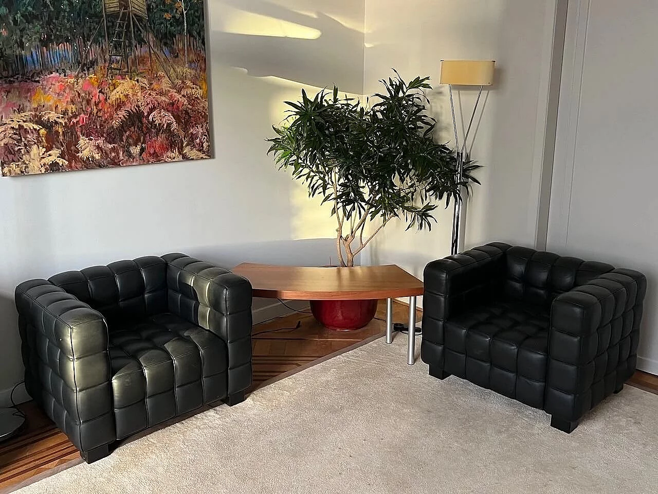 Kubus black leather armchair by Josef Hoffmann for Wittman 1