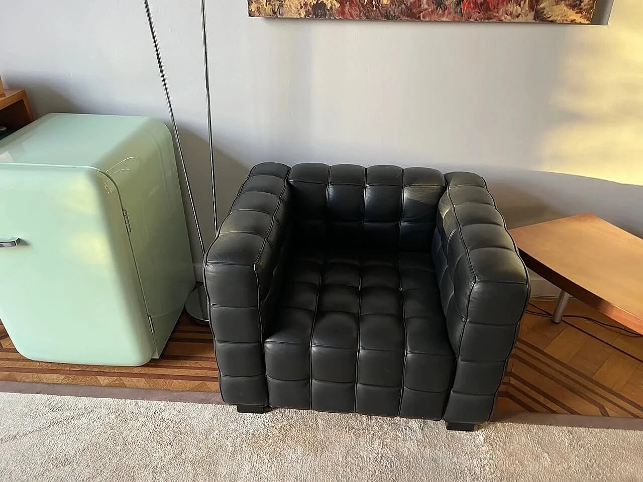 Kubus black leather armchair by Josef Hoffmann for Wittman 2