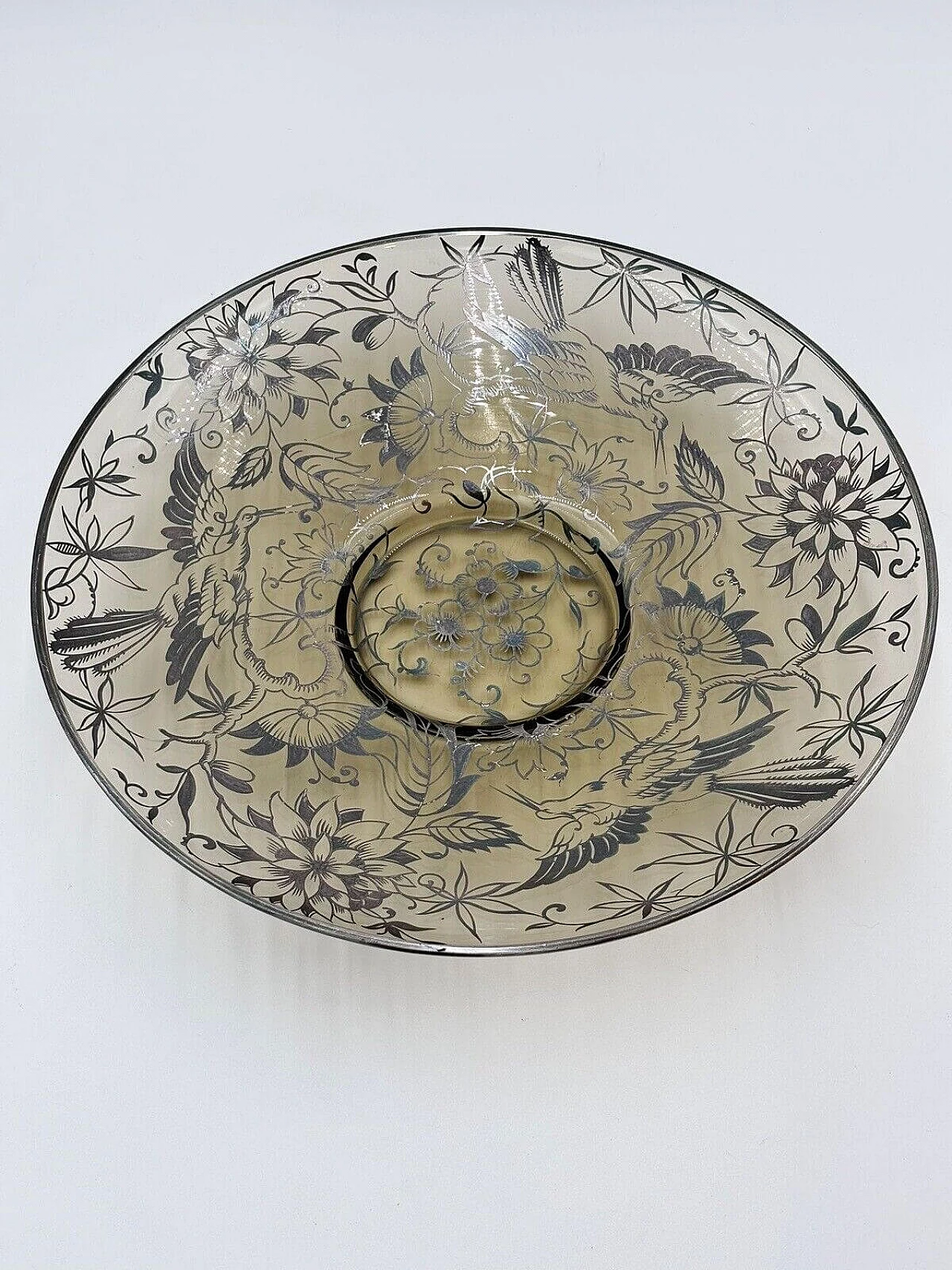 Centrotavola in vetro di Murano con overlay in argento, primi anni '30 1
