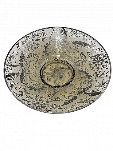Centrotavola in vetro di Murano con overlay in argento, primi anni '30