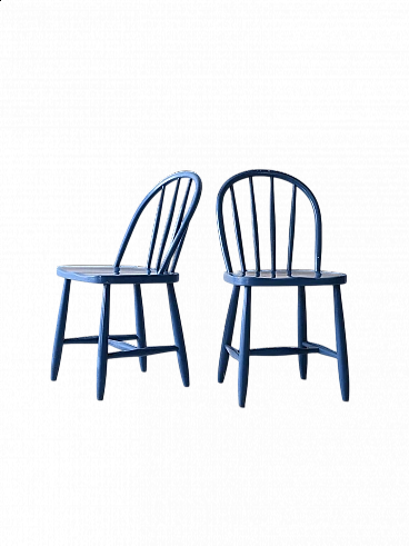 Coppia di sedie scandinave in legno blu, anni '60