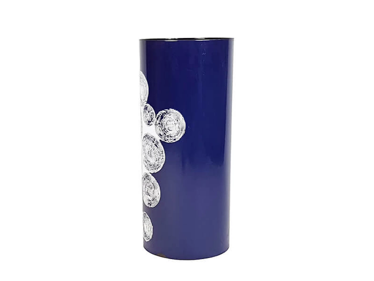 Portaombrelli cilindrico in metallo smaltato blu, bianco e nero, anni '60 6