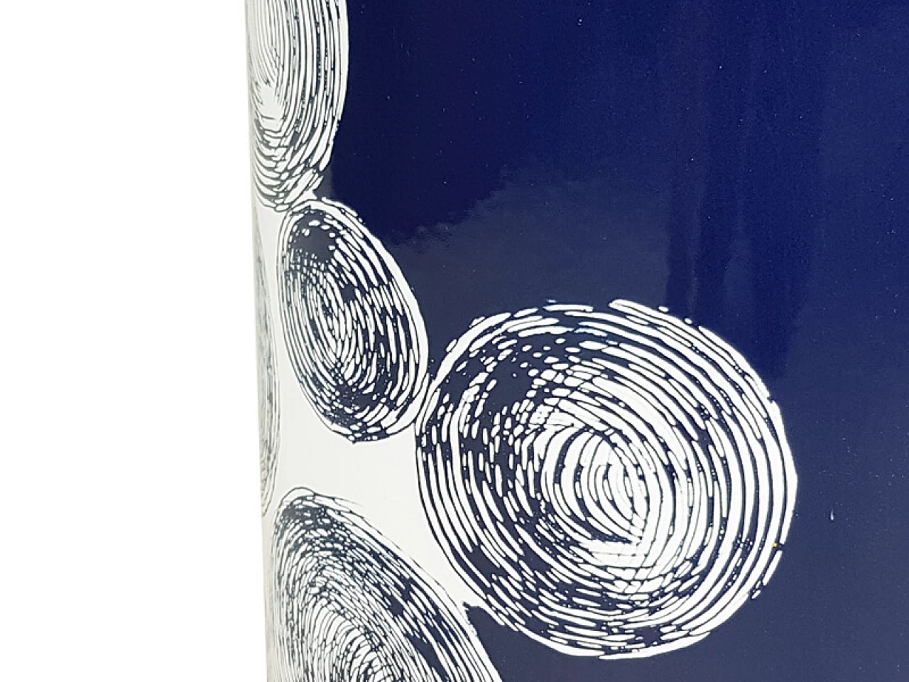 Blue, white and black enamelled metal cylindrical umbrella stand, 1960s 11