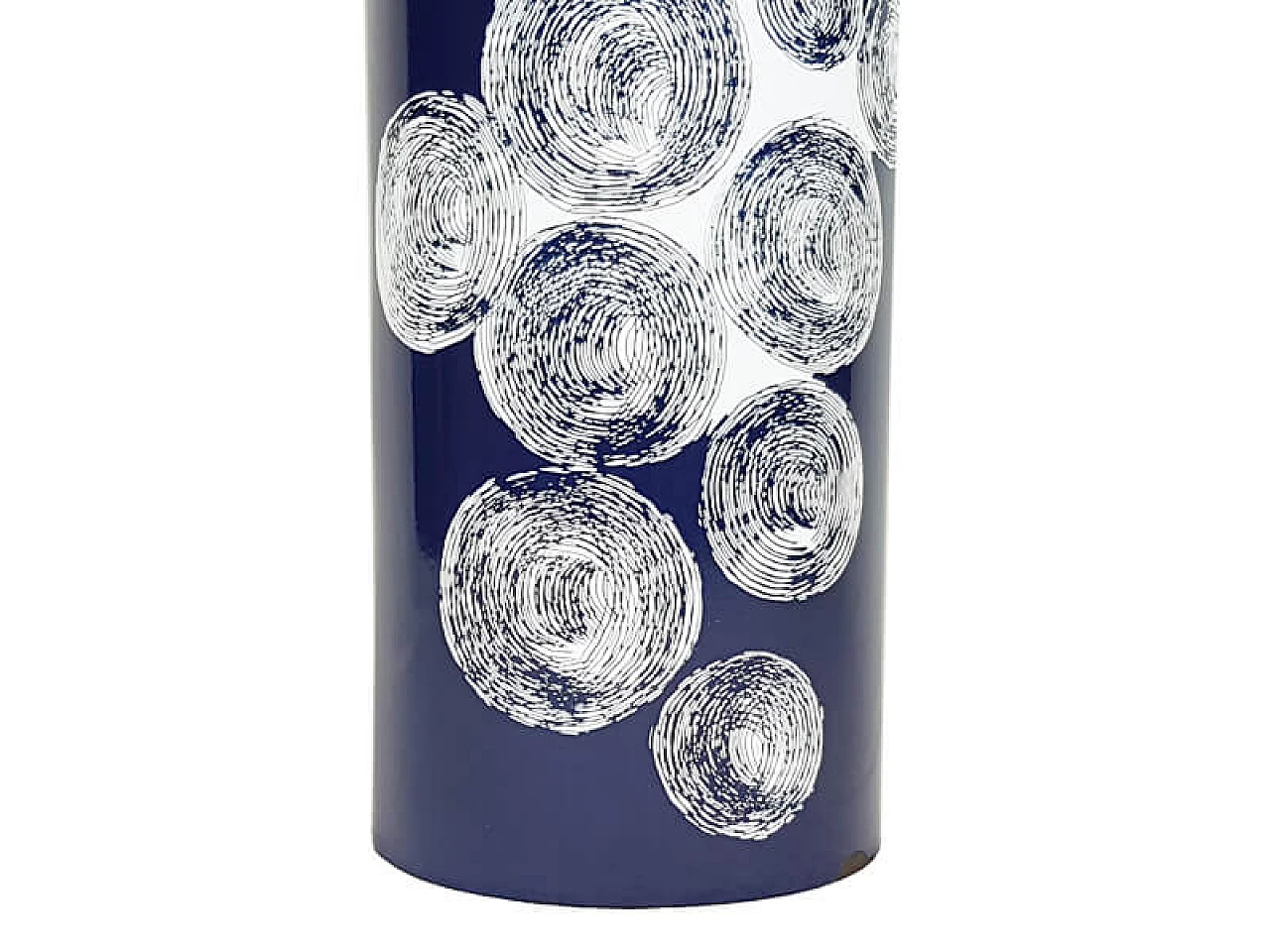 Portaombrelli cilindrico in metallo smaltato blu, bianco e nero, anni '60 14