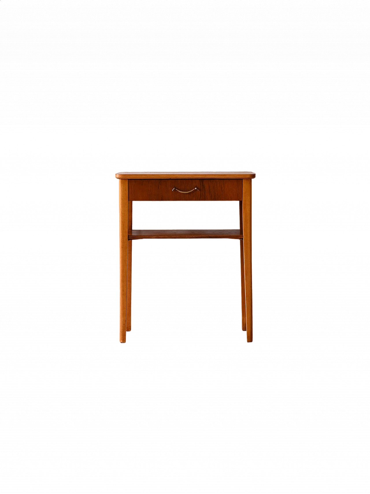 Scandinavian teak bedside table with metal handle, 1950s 14
