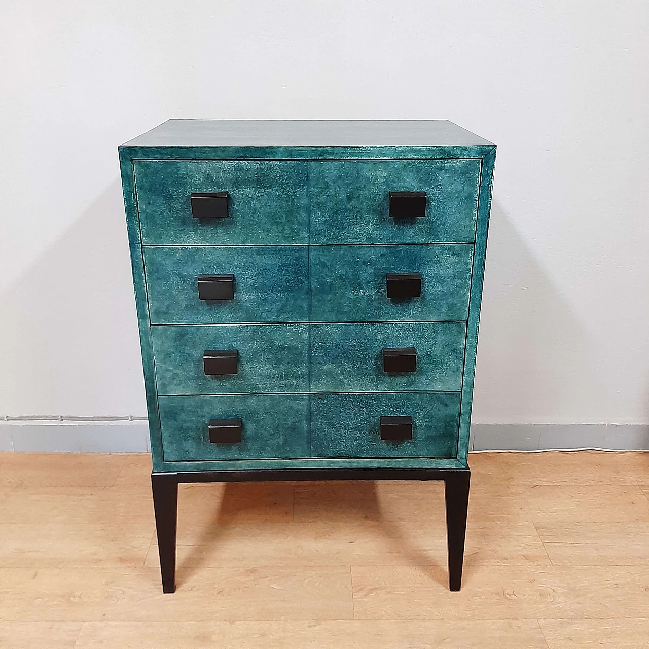 Green parchment chest of drawers, 1970s 1