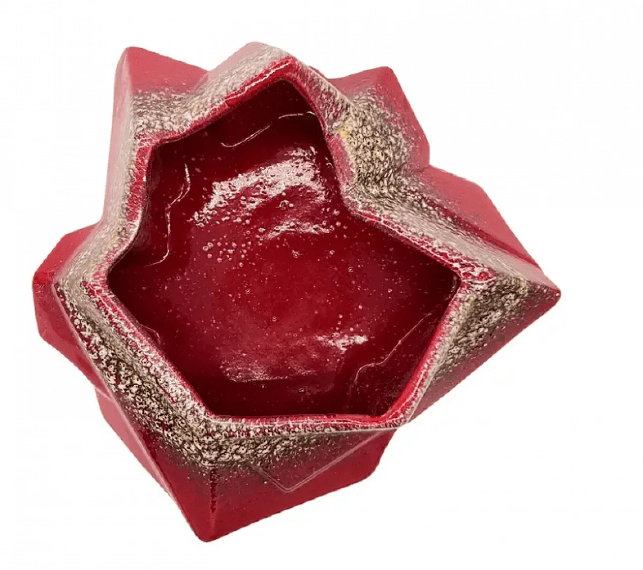 Abstract red hand-painted ceramic bowl, 1970s 1