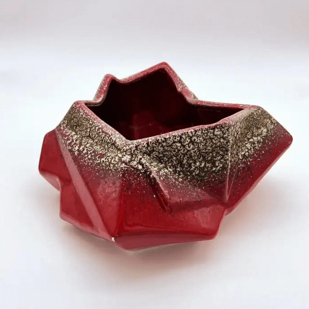 Ciotola in ceramica astratta rossa dipinta a mano, anni '70 2