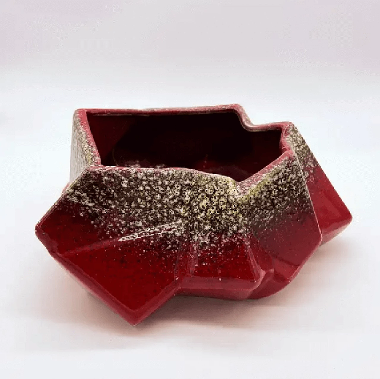 Abstract red hand-painted ceramic bowl, 1970s 3