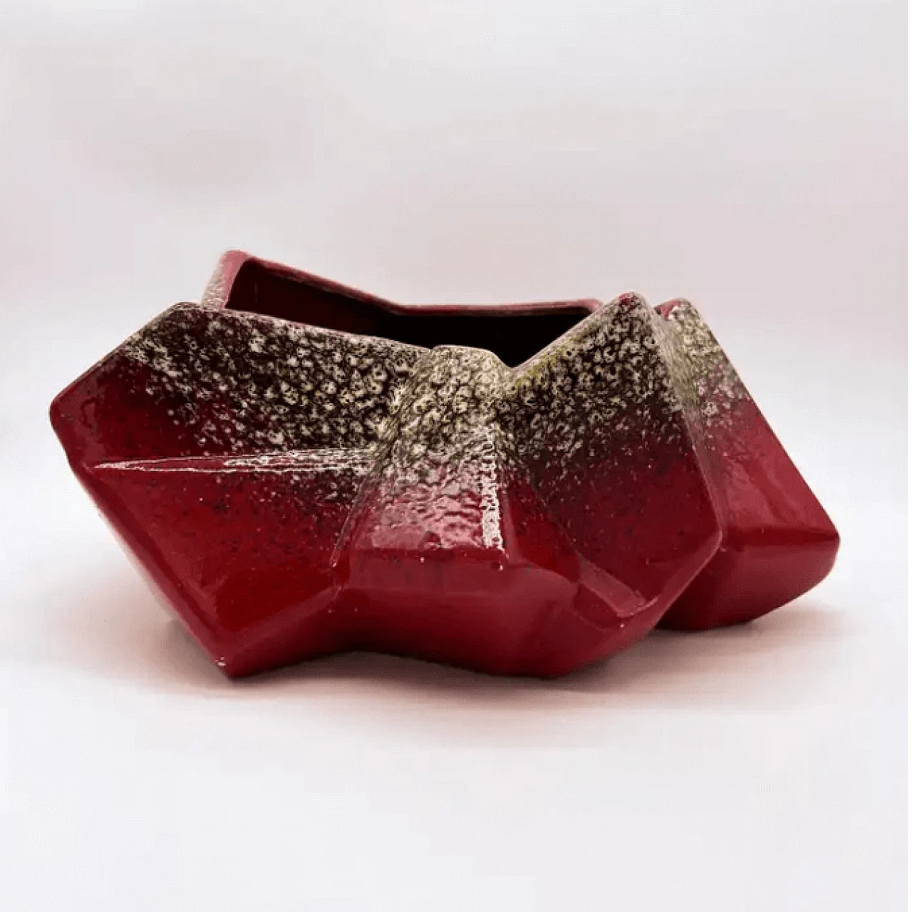 Abstract red hand-painted ceramic bowl, 1970s 4
