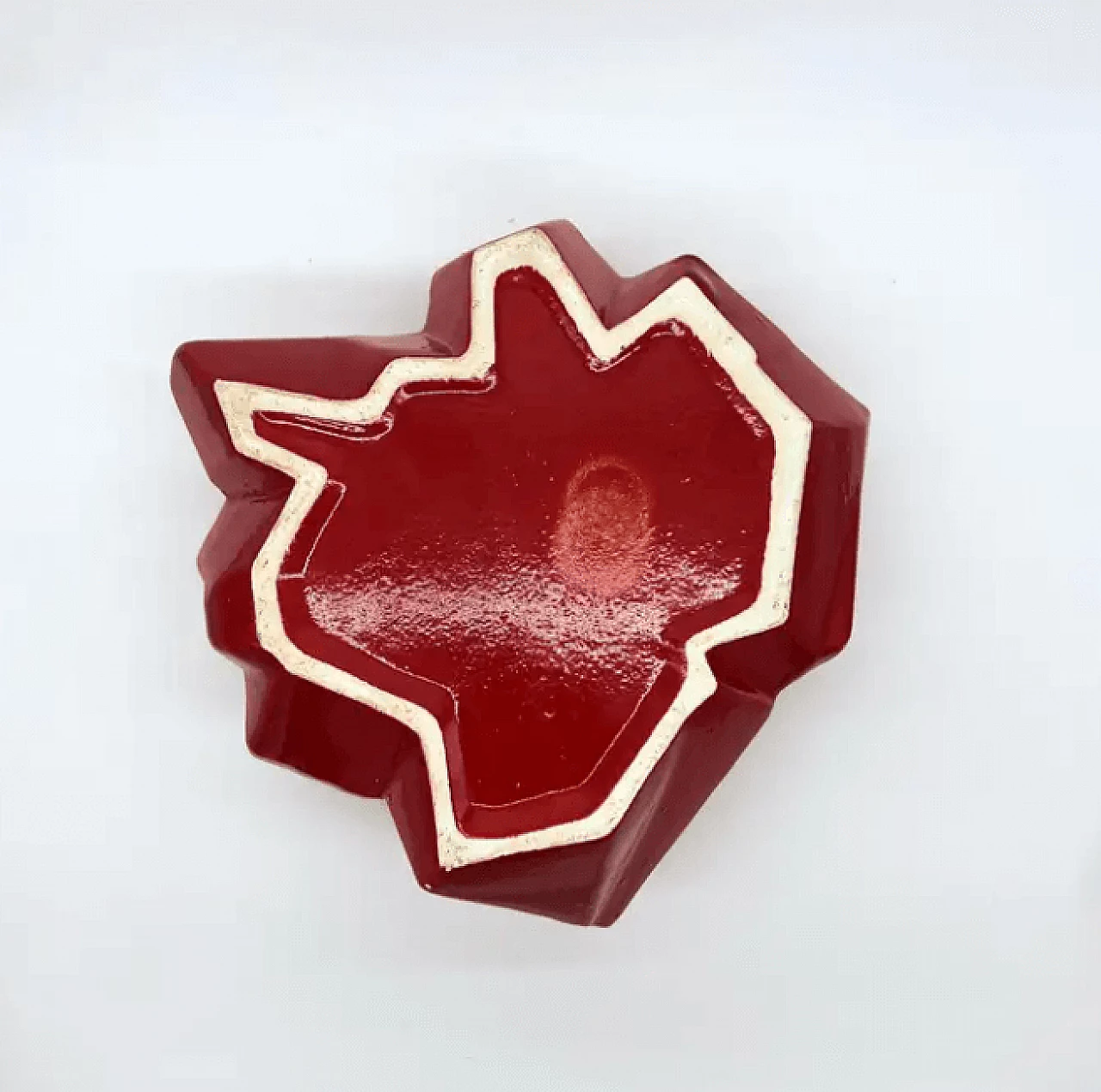 Abstract red hand-painted ceramic bowl, 1970s 5