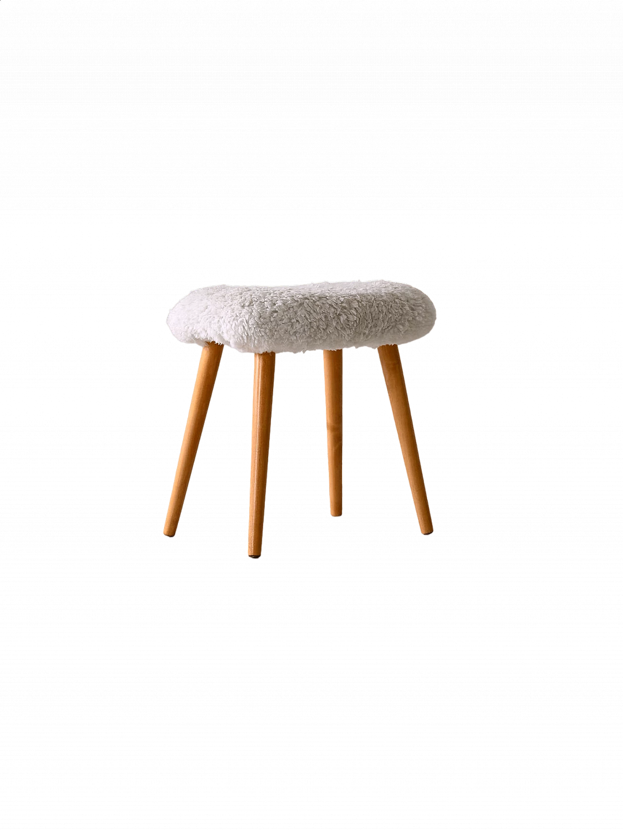 Scandinavian wood and long pile fabric stool, 1960s 9