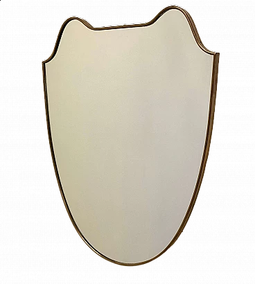 Specchio con cornice sagomata in ottone nello stile di Gio Ponti, anni '50