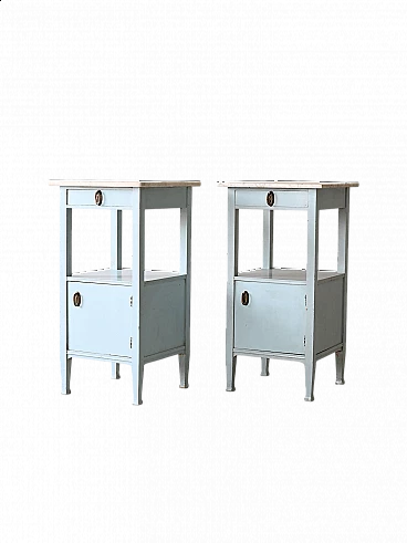 Pair of Deco bedside tables in blue wood with marble top, 1930s
