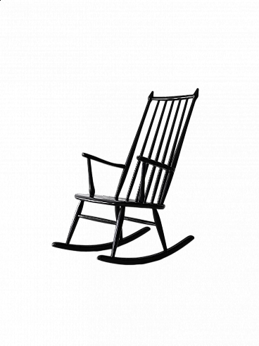 Scandinavian rocking chair in black-stained wood, 1960s