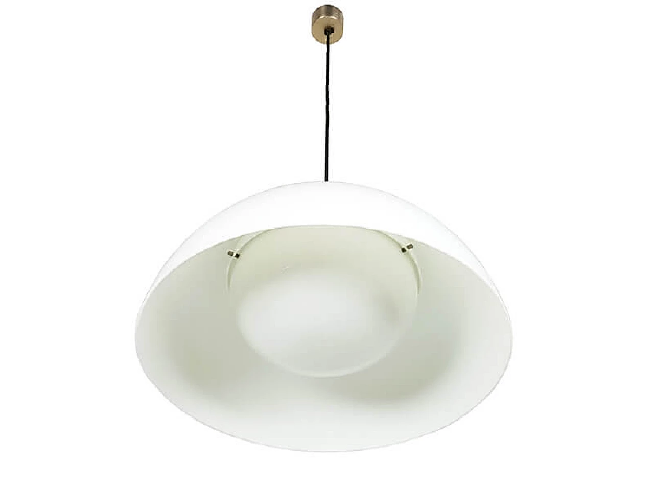 Lampadario 4006 in ottone nichelato e metacrilato bianco di Achille e Pier Giacomo Castiglioni per Kartell, 1959 6