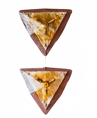 Pair of transparent and orange Murano glass wall lamps by La Murrina, 1980s