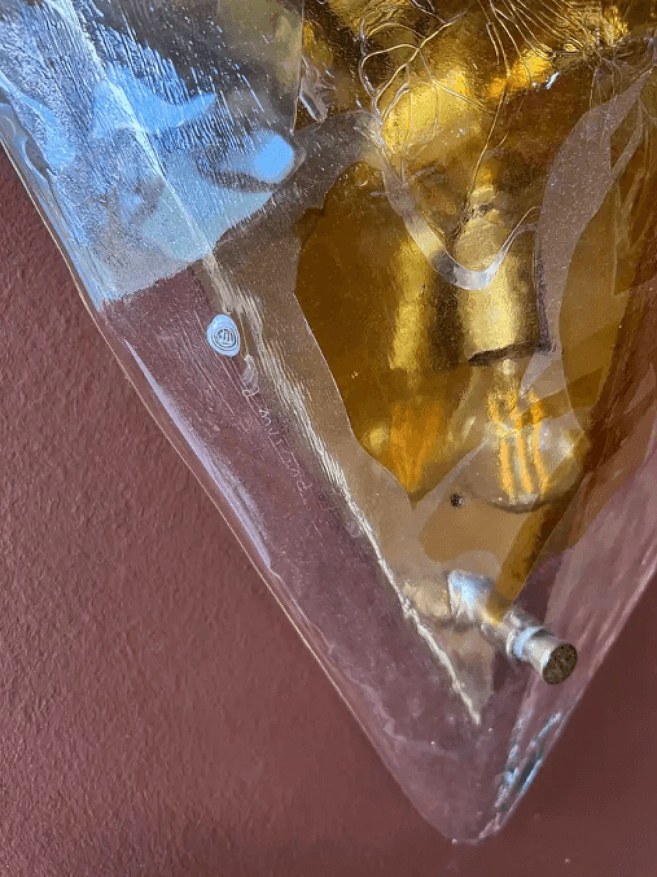 Coppia di lampade da parete in vetro di Murano trasparente e arancione di La Murrina, anni '80 4