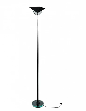 Floor lamp in black metal and blue glass in the style of Fontana Arte, 1990s