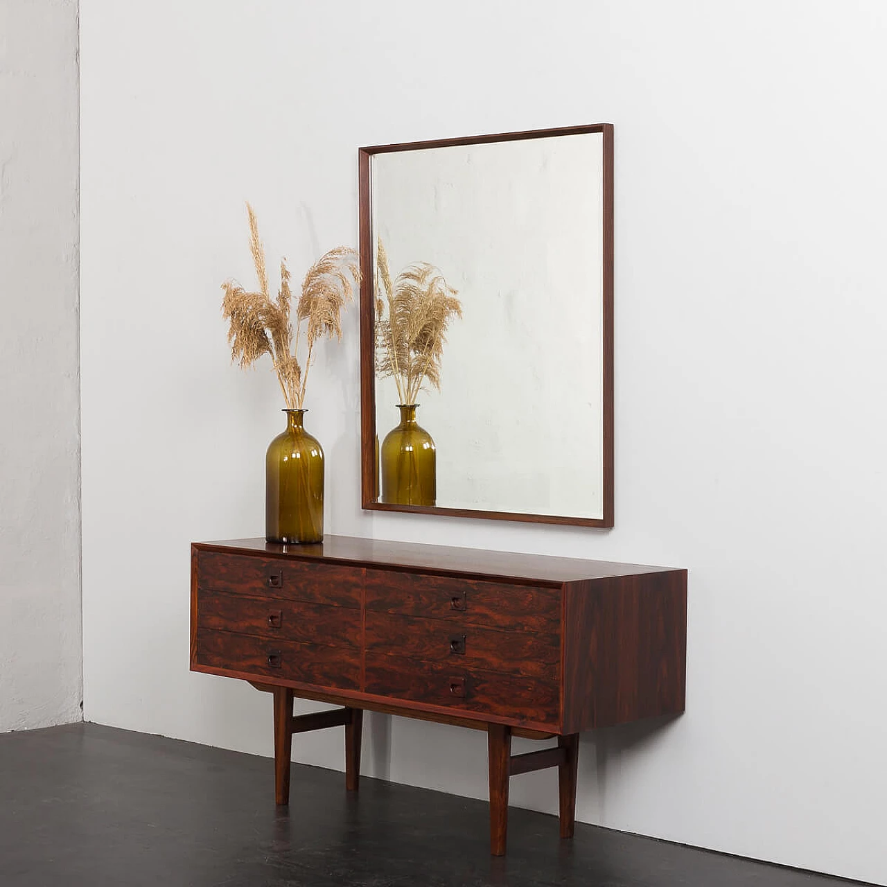 Danish rosewood extra large mirror with console, 1960s 12