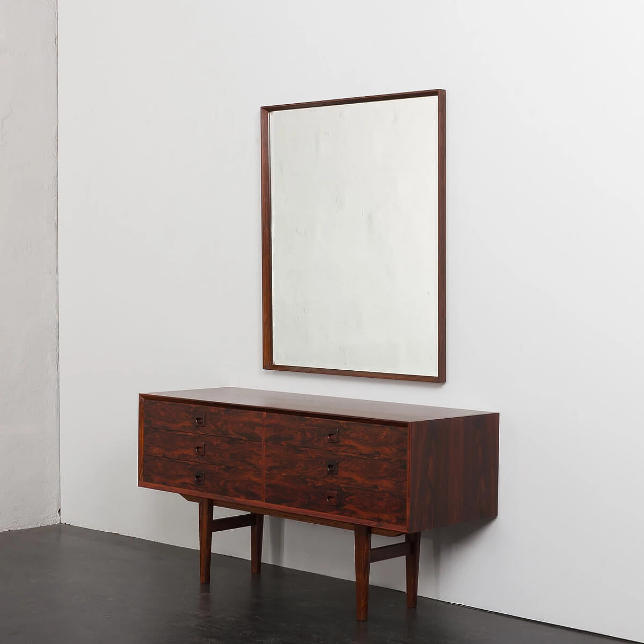 Danish rosewood extra large mirror with console, 1960s 14
