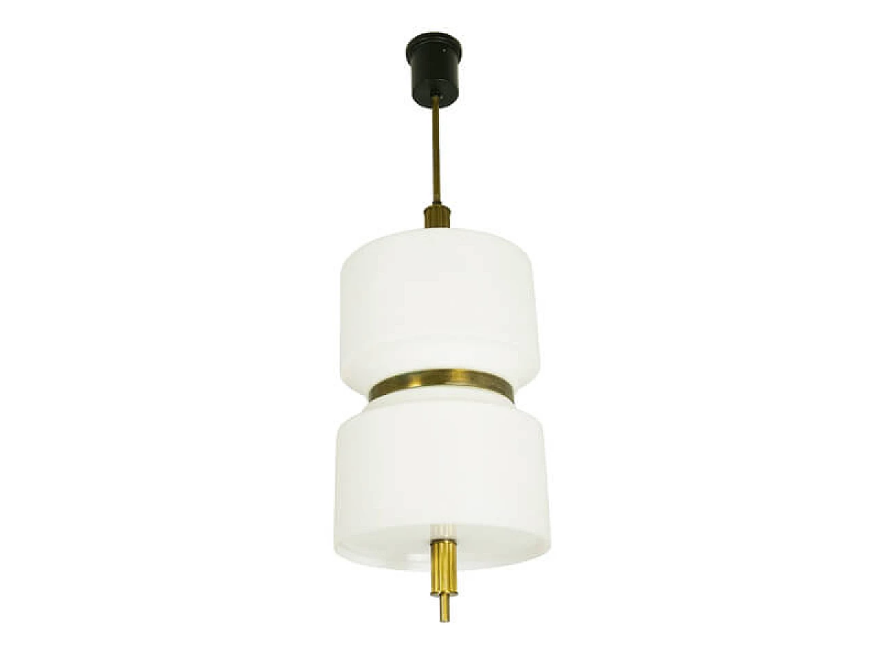 White opaline glass and brass pendant lamp by Oscar Torlasco for Lumi, Italy, 1950s 1