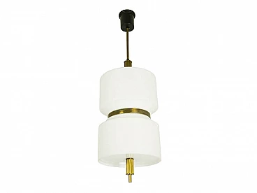 White opaline glass and brass pendant lamp by Oscar Torlasco for Lumi, Italy, 1950s