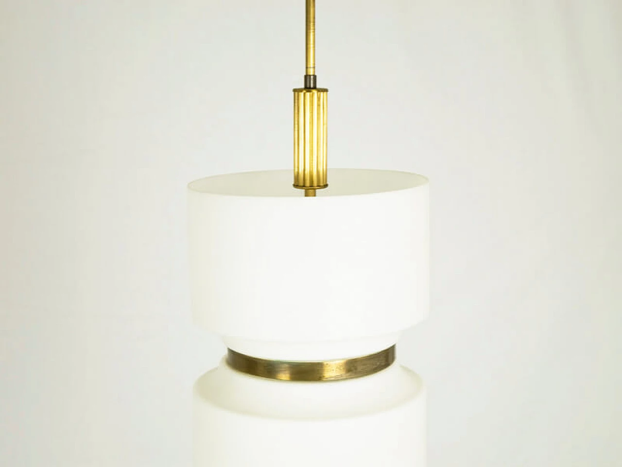 White opaline glass and brass pendant lamp by Oscar Torlasco for Lumi, Italy, 1950s 2