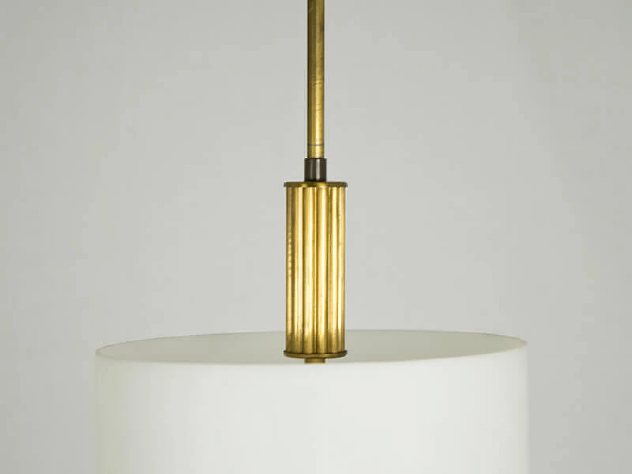 White opaline glass and brass pendant lamp by Oscar Torlasco for Lumi, Italy, 1950s 5