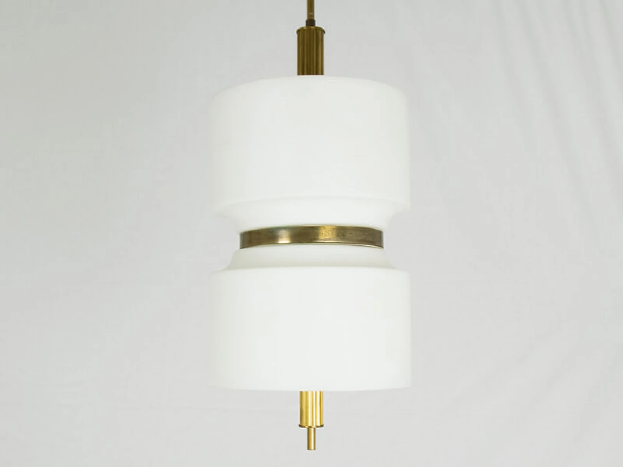 White opaline glass and brass pendant lamp by Oscar Torlasco for Lumi, Italy, 1950s 7