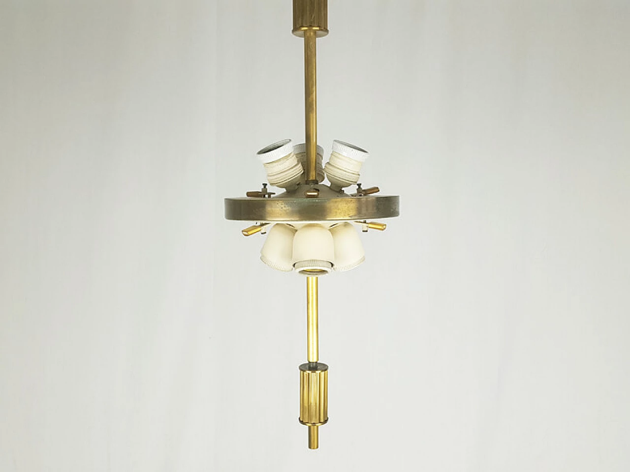 White opaline glass and brass pendant lamp by Oscar Torlasco for Lumi, Italy, 1950s 8