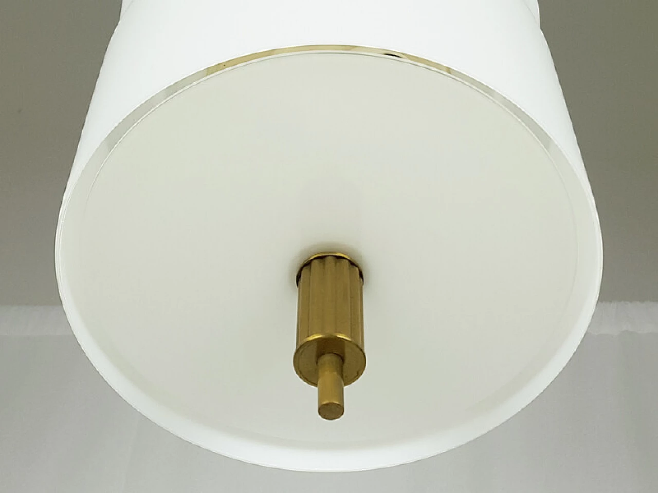 White opaline glass and brass pendant lamp by Oscar Torlasco for Lumi, Italy, 1950s 12