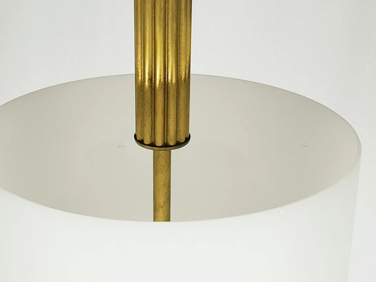 White opaline glass and brass pendant lamp by Oscar Torlasco for Lumi, Italy, 1950s 13
