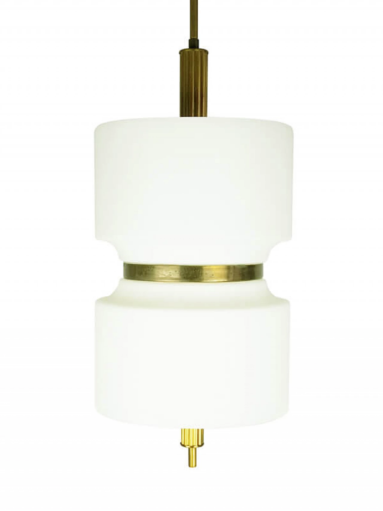 White opaline glass and brass pendant lamp by Oscar Torlasco for Lumi, Italy, 1950s 14