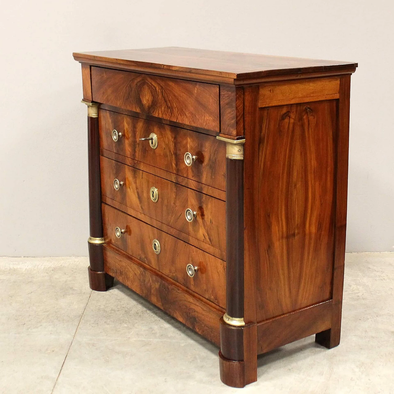 Empire chest of drawers in walnut, early 19th century 1