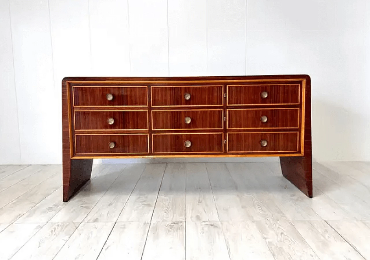 Wood and brass storage cabinet by Paolo Buffa, 1950s 2