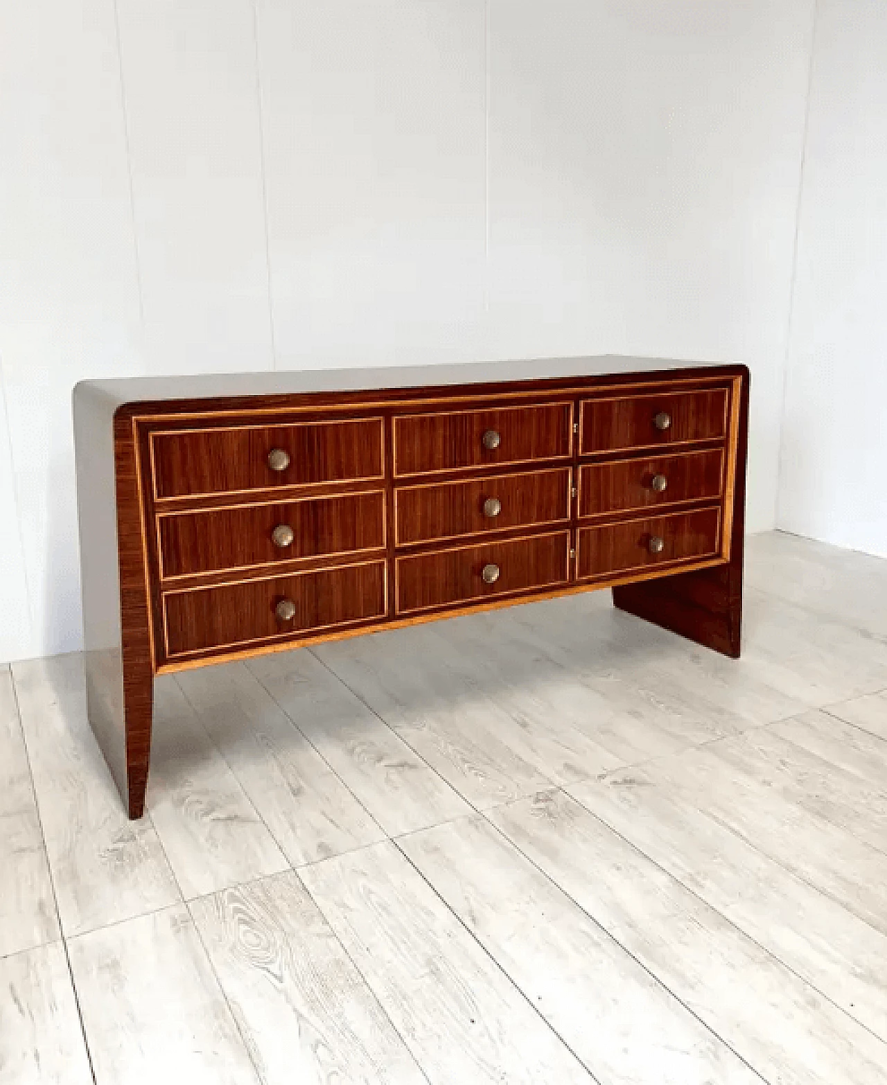 Wood and brass storage cabinet by Paolo Buffa, 1950s 4